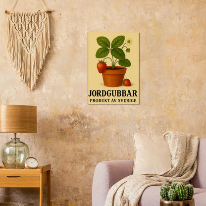 Retro Strawberry Delight: 'Jordgubbar' Swedish Produce Art Print Poster