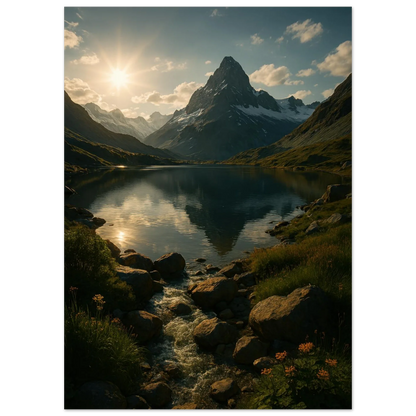 Alps Sunset Majesty: Serene Mountain Lake & Golden Light Poster in Various Sizes