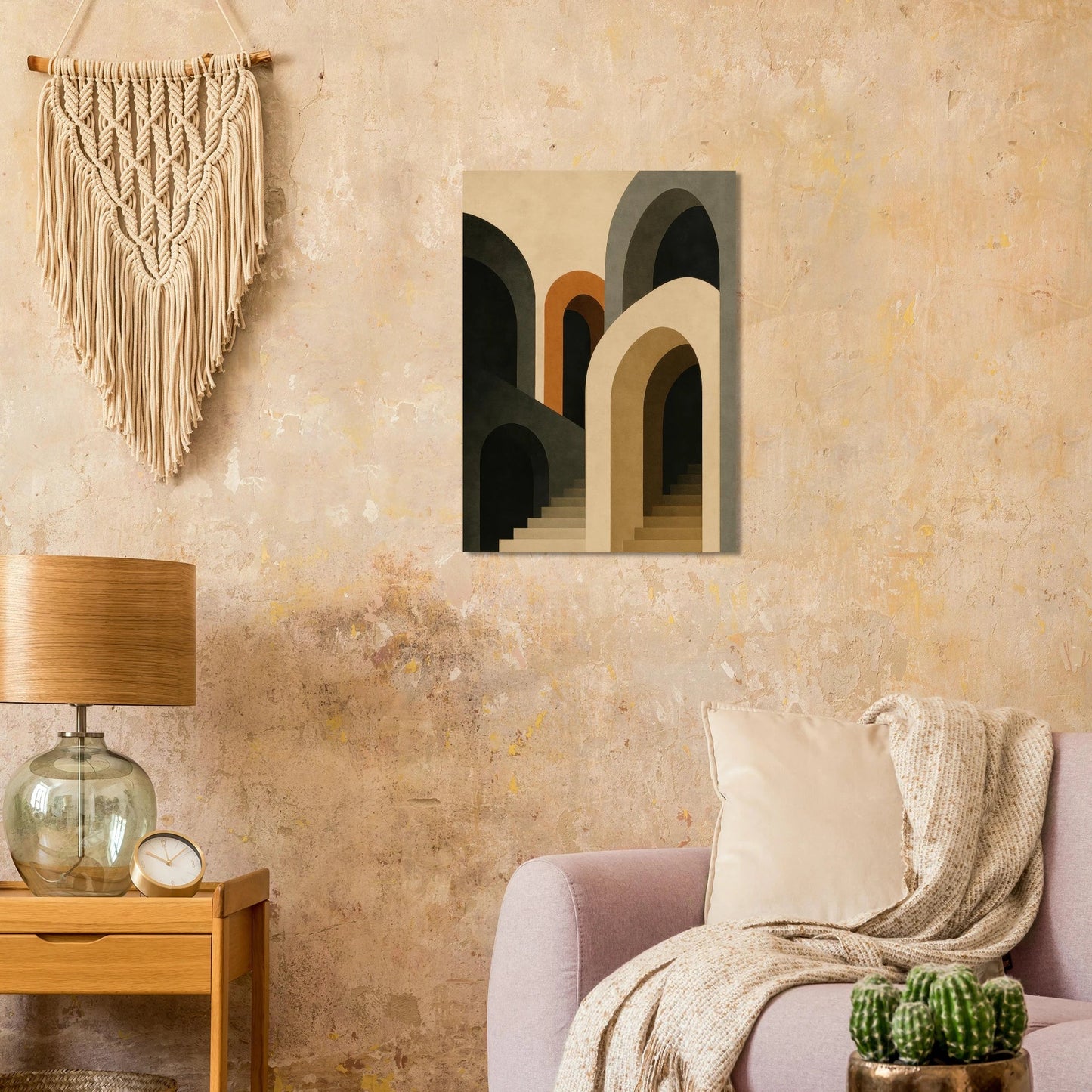 Abstract Arches & Stairs Poster - Modern Minimalist Wall Art in Earth Tones