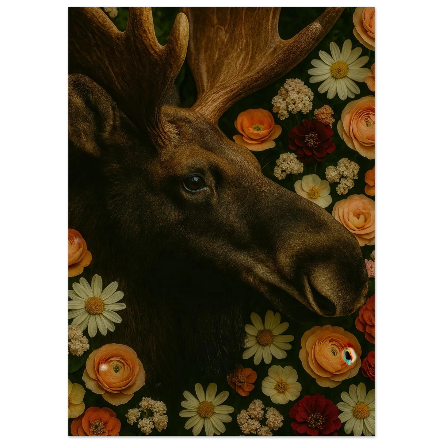 Djur: Majestic Moose & Floral Dream Art Print – Captivating Wildlife in Bloom for Your Home