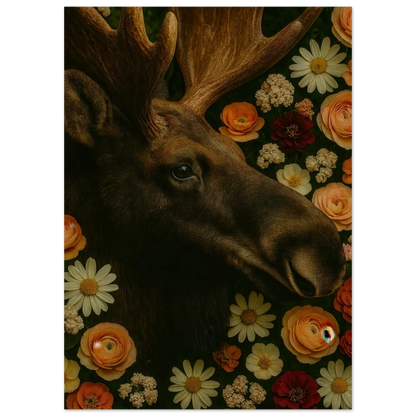 Djur: Majestic Moose & Floral Dream Art Print – Captivating Wildlife in Bloom for Your Home