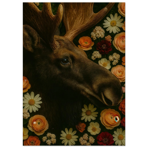 Djur: Majestic Moose & Floral Dream Art Print – Captivating Wildlife in Bloom for Your Home