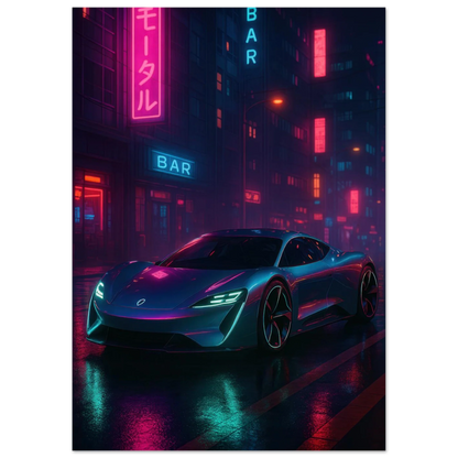 Neon Night Rider: Futuristic Car Street Art Print