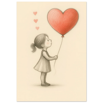 Heartfelt Wishes: Charming Little Girl with Balloon Art Print