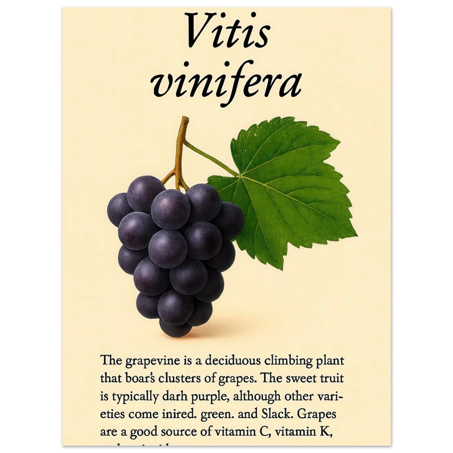 Frukter Vitis Vinifera Poster - Botanisk Druvkonsttryck på Premium Halvblankt Papper