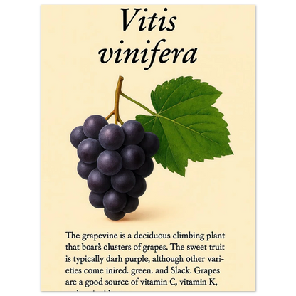 Frukter Vitis Vinifera Poster - Botanisk Druvkonsttryck på Premium Halvblankt Papper