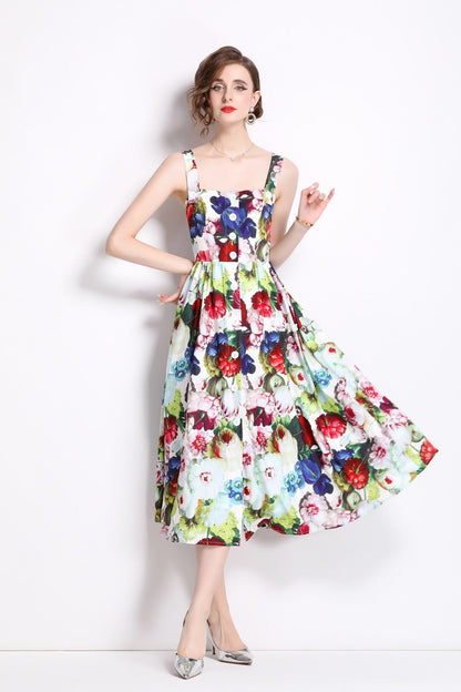 Carnival Thick Strap Flared Midi Dress-2