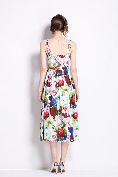 Carnival Thick Strap Flared Midi Dress-3
