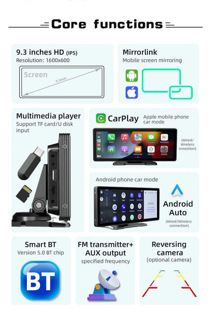 CarScreen 10.26" – Trådlös CarPlay/Android Auto + Gratis Backkamera