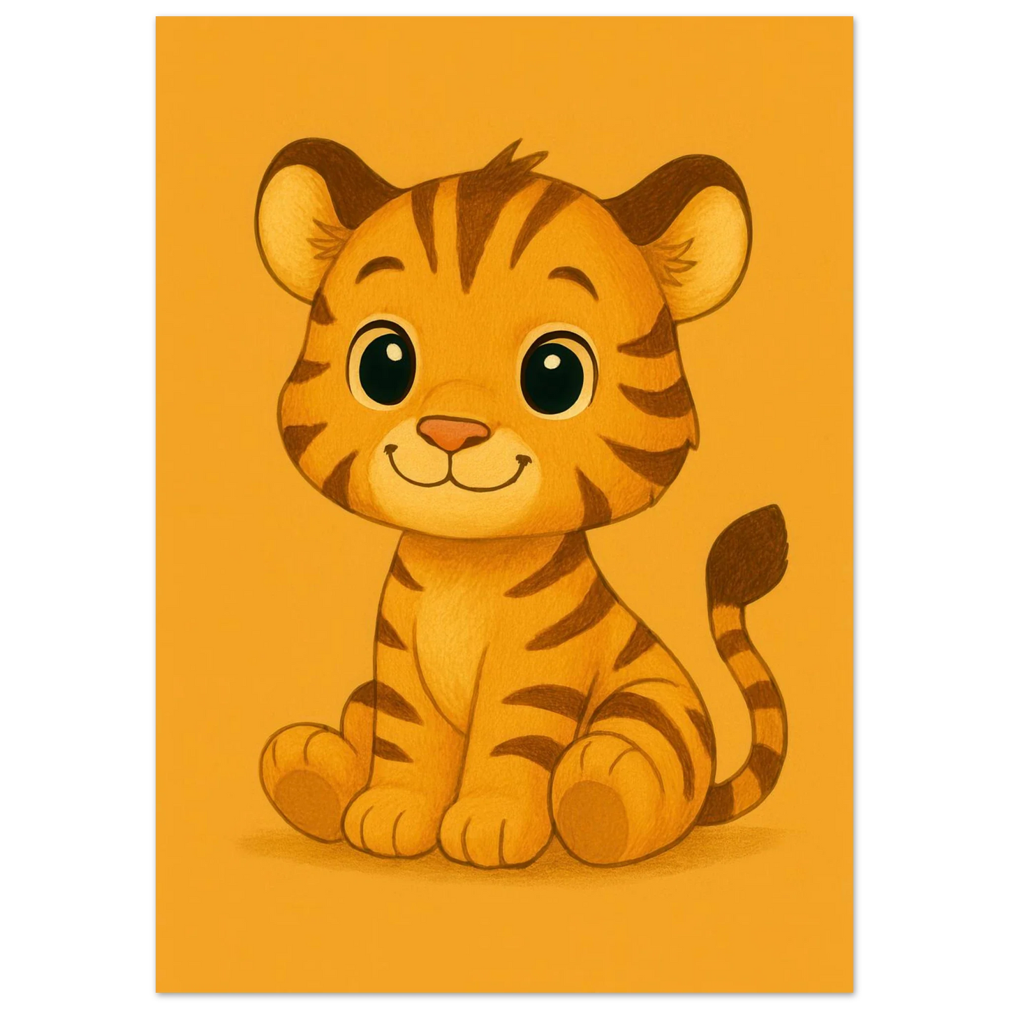 Söt Liten Tiger Valp Konsttryck | Charmig Barnrums Väggdekoration | Premium Halvblank Poster