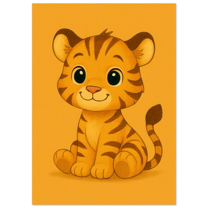 Söt Liten Tiger Valp Konsttryck | Charmig Barnrums Väggdekoration | Premium Halvblank Poster