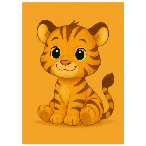 Söt Liten Tiger Valp Konsttryck | Charmig Barnrums Väggdekoration | Premium Halvblank Poster