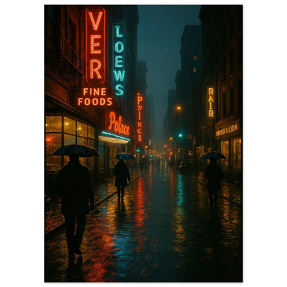 Neon Nights Rainwalk Poster - Urban Noir Cityscape Art Print in Various Sizes