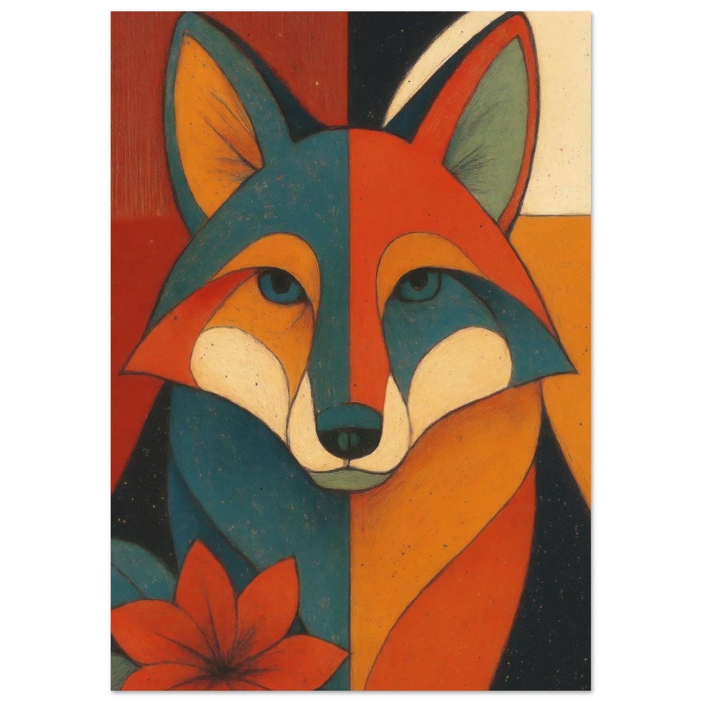 Djur: Vibrant Cubist Fox Art Print – Modern Nordic Elegance for Your Home