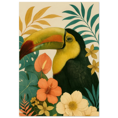 Tropisk Toucan Konsttryck - Djärva Djur & Blommor i Varma Toner