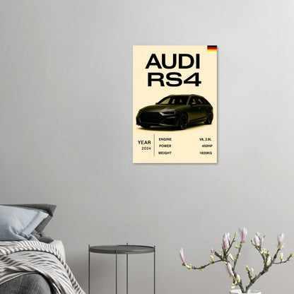Audi RS4 Sportig Design Affisch – Premium Konsttryck med Halvblank Finish för Bilentusiaster