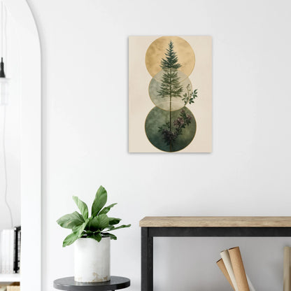 Zen Forest Harmony Abstract Art Poster – Nature-Inspired Green & Gold Modern Wall Decor in Multiple Sizes