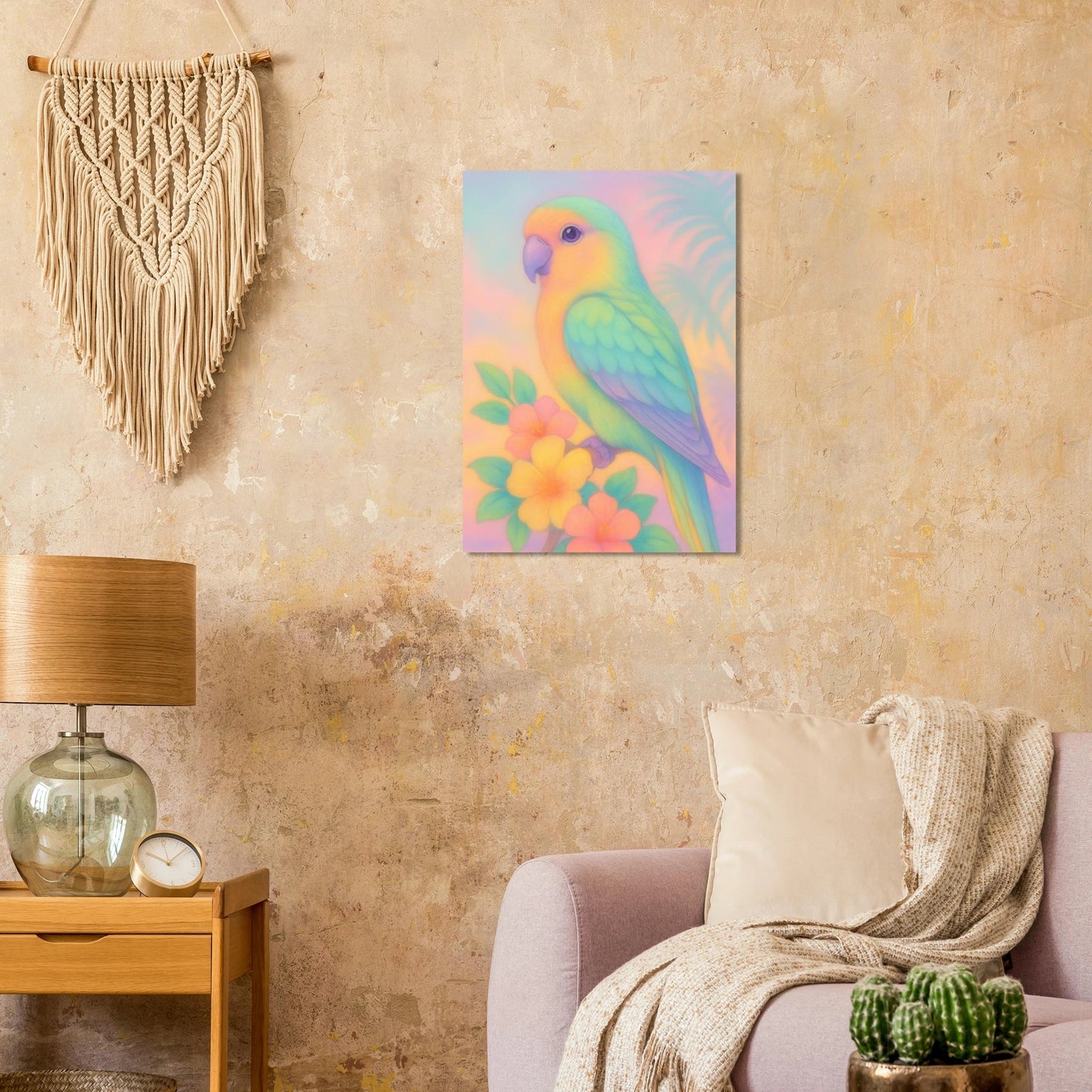 Pastel Paradise Parrot Wall Art – "Djur" – Dreamy Tropical Print for Home Décor