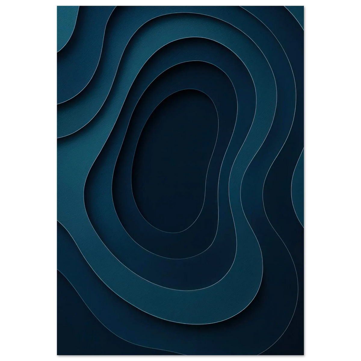 Abstract Contour Map Art Print: Deep Blue Minimalist Paper Cut Style