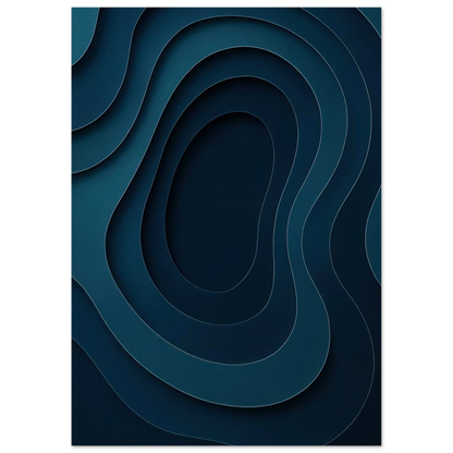 Abstract Contour Map Art Print: Deep Blue Minimalist Paper Cut Style