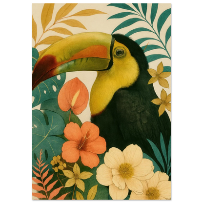 Tropisk Toucan Konsttryck - Djärva Djur & Blommor i Varma Toner