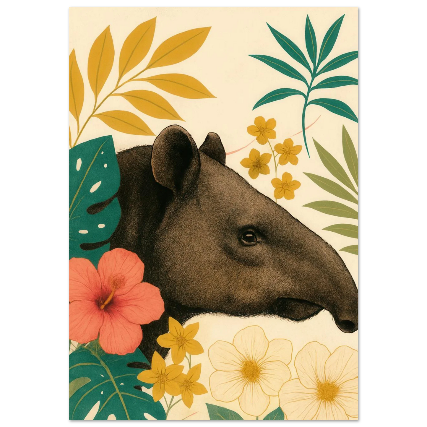 Tropicana Tapir Konstavla – Djurmotiv med Vibrerande Flora