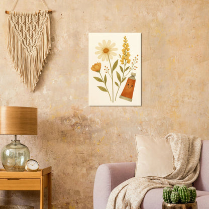 Vibrant Floral & Happy Paint Tube Art Print – Whimsical Barn Style Botanical Wall Art in Multiple Sizes