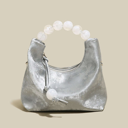 Charming Beaded Handle Leather Bag-5