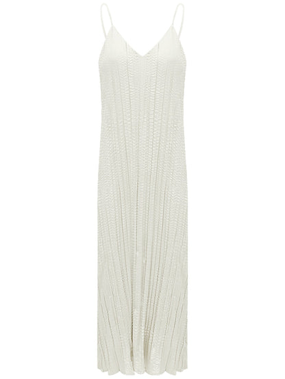 Chrevron Knitted Ivory French Slip Dress-3
