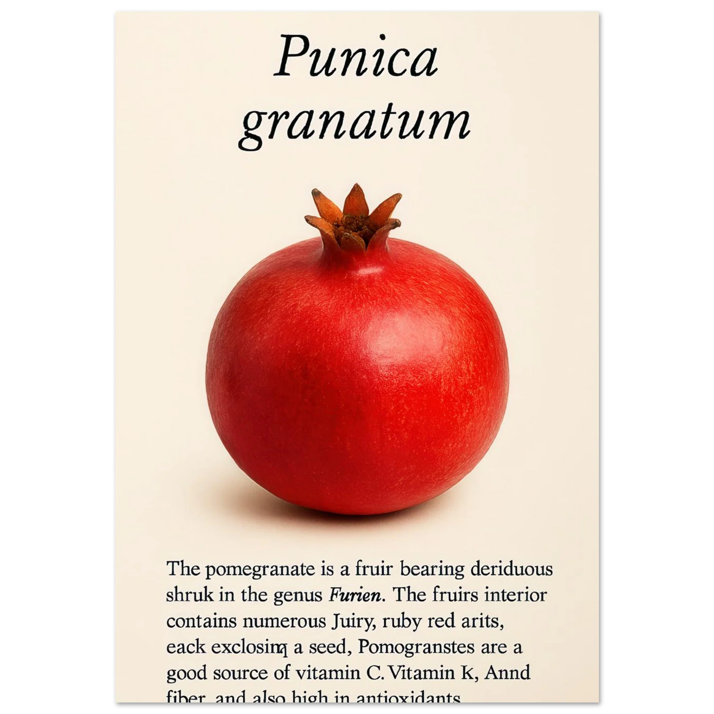 Frukter - Vibrant Pomegranate Botanical Print Poster, Available in Multiple Sizes