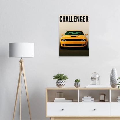 Challenger: Iconic Gul Muscle Car Konsttryck – Premium Halvblank Poster i Flera Storlekar