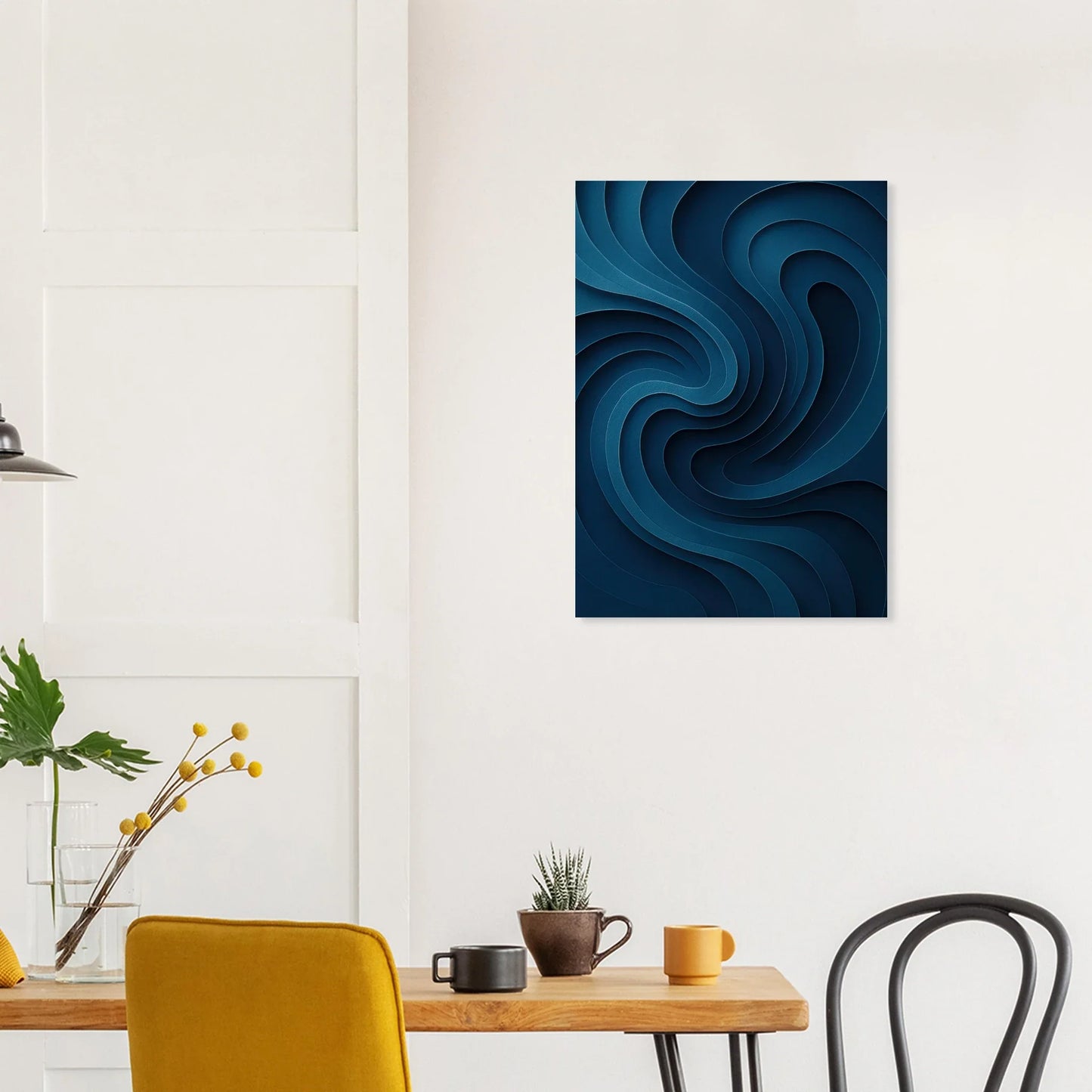 Deep Ocean Swirl Abstract Poster Print: Minimalist Curves in Indigo & Teal – Elevate Your Space with Modern Art