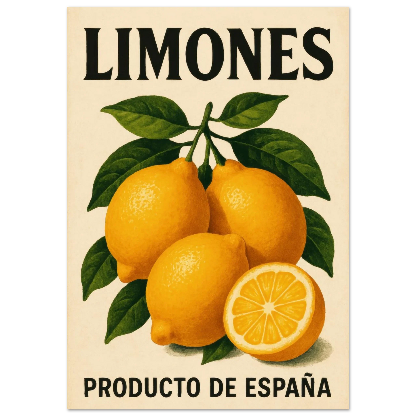 Vibrant 'Limones' Vintage Citrus Art Print Poster – Bring Mediterranean Zest Home