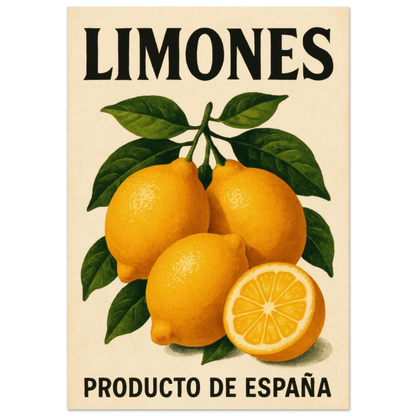Vibrant 'Limones' Vintage Citrus Art Print Poster – Bring Mediterranean Zest Home