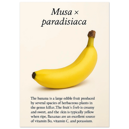 Frukter – Banan Botanisk Poster: Gul Frukt Konsttryck på Halvblankt Papper, i Flera Storlekar