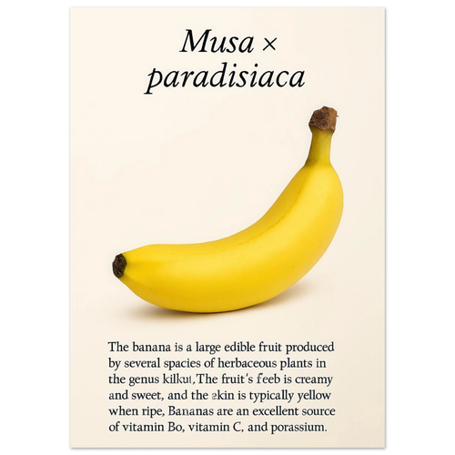 Frukter – Banan Botanisk Poster: Gul Frukt Konsttryck på Halvblankt Papper, i Flera Storlekar