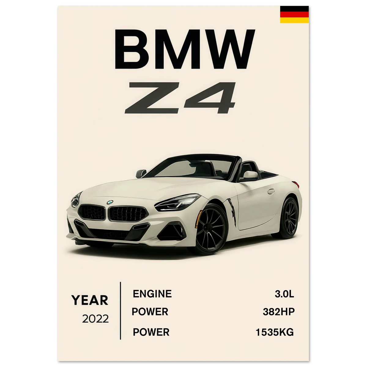 BMW Z4 2022 Sportbil Poster – Minimalistisk Design för Bilentusiasten