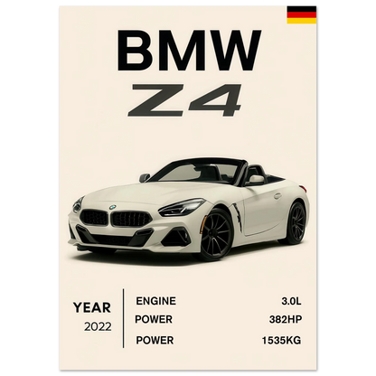 BMW Z4 2022 Sportbil Poster – Minimalistisk Design för Bilentusiasten