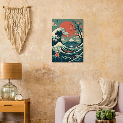 Japansk Vågor & Körsbärsblom Poster - Ukiyo-e Konsttryck i Levande Färger