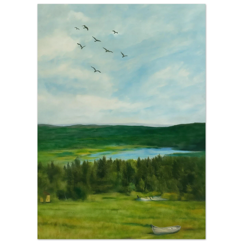 Nordic Serenity: Lake, Forest & Birds Premium Art Print – Choose Your Perfect Size