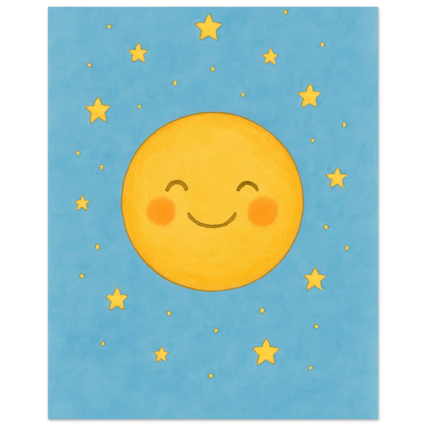 Dreamy Sky Moon & Stars Print | Whimsical Nursery Art | Soft Blue & Yellow Giclee Poster