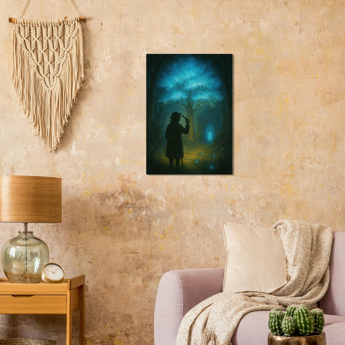 Enchanted Forest Explorer: Teal & Gold Mystical Journey Art Print