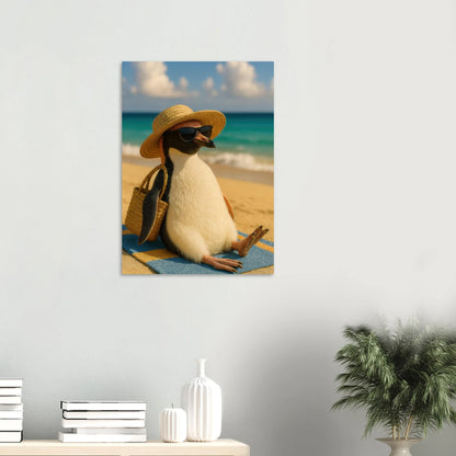 Djur: "Beach Bum Penguin" – Avkopplande Konsttryck för En Touch av Sommarglädje