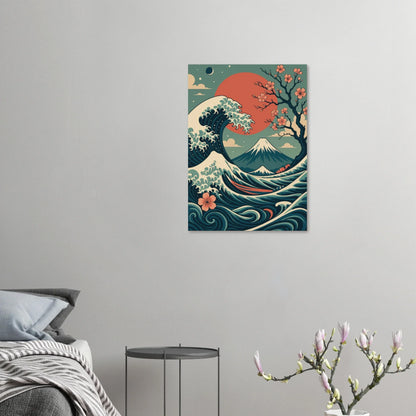 Japansk Vågor & Körsbärsblom Poster - Ukiyo-e Konsttryck i Levande Färger