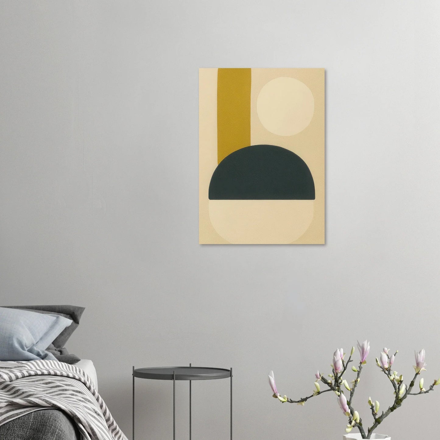Minimalist Abstrakt Konsttryck: Geometrisk Zen i Gul, Svart, Beige – Välj bland Olika Storlekar
