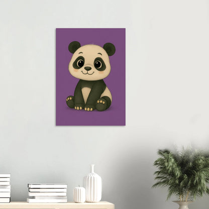 Söt Panda Konstaffisch: Lekfullt Djurporträtt på Lila Bakgrund – Perfekt för Barnrummet eller Gåva