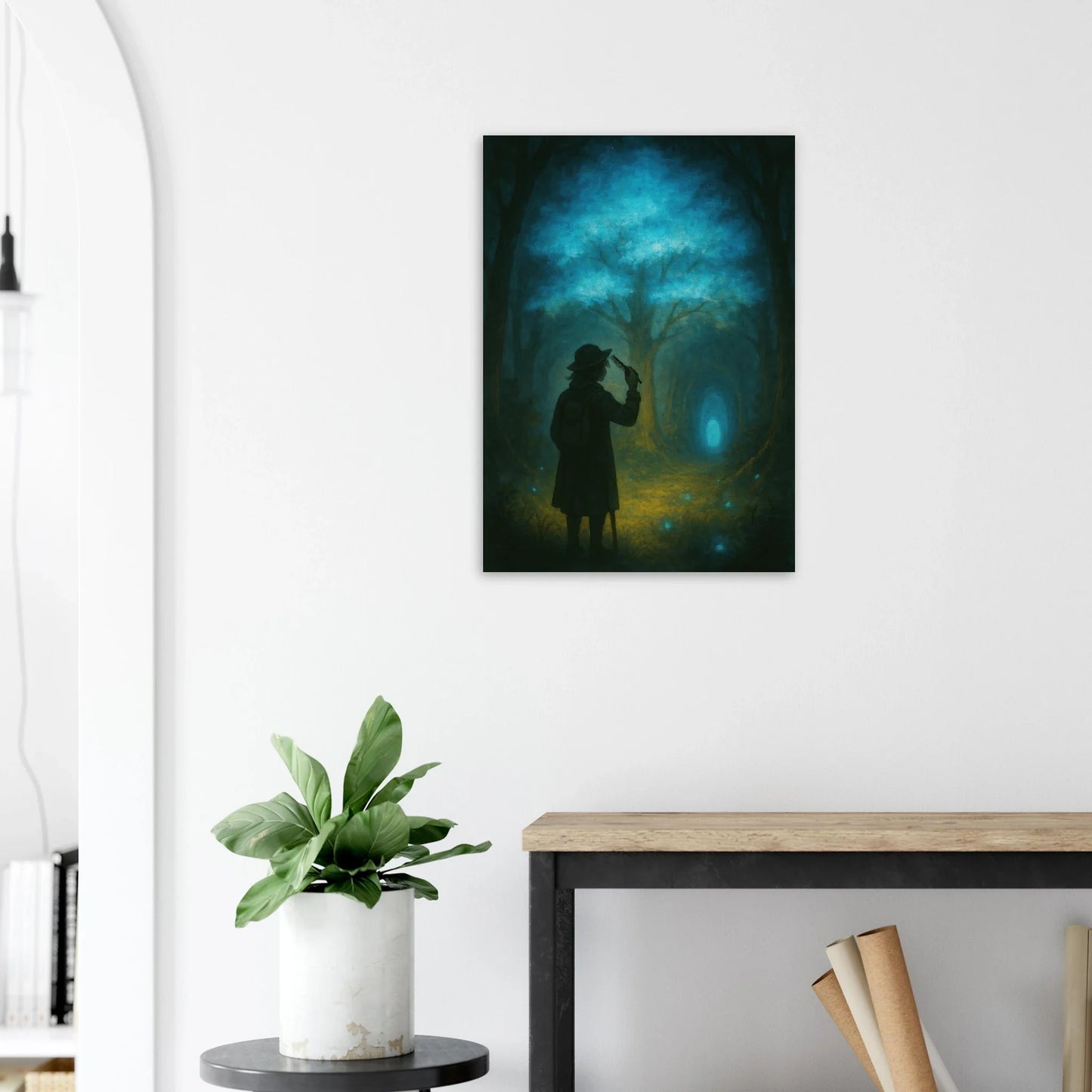 Enchanted Forest Explorer: Teal & Gold Mystical Journey Art Print