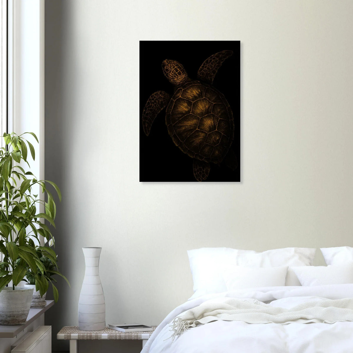 Djur: Golden Sea Turtle Art Print – Timeless Ocean Elegance for Your Home, Available in Multiple Sizes