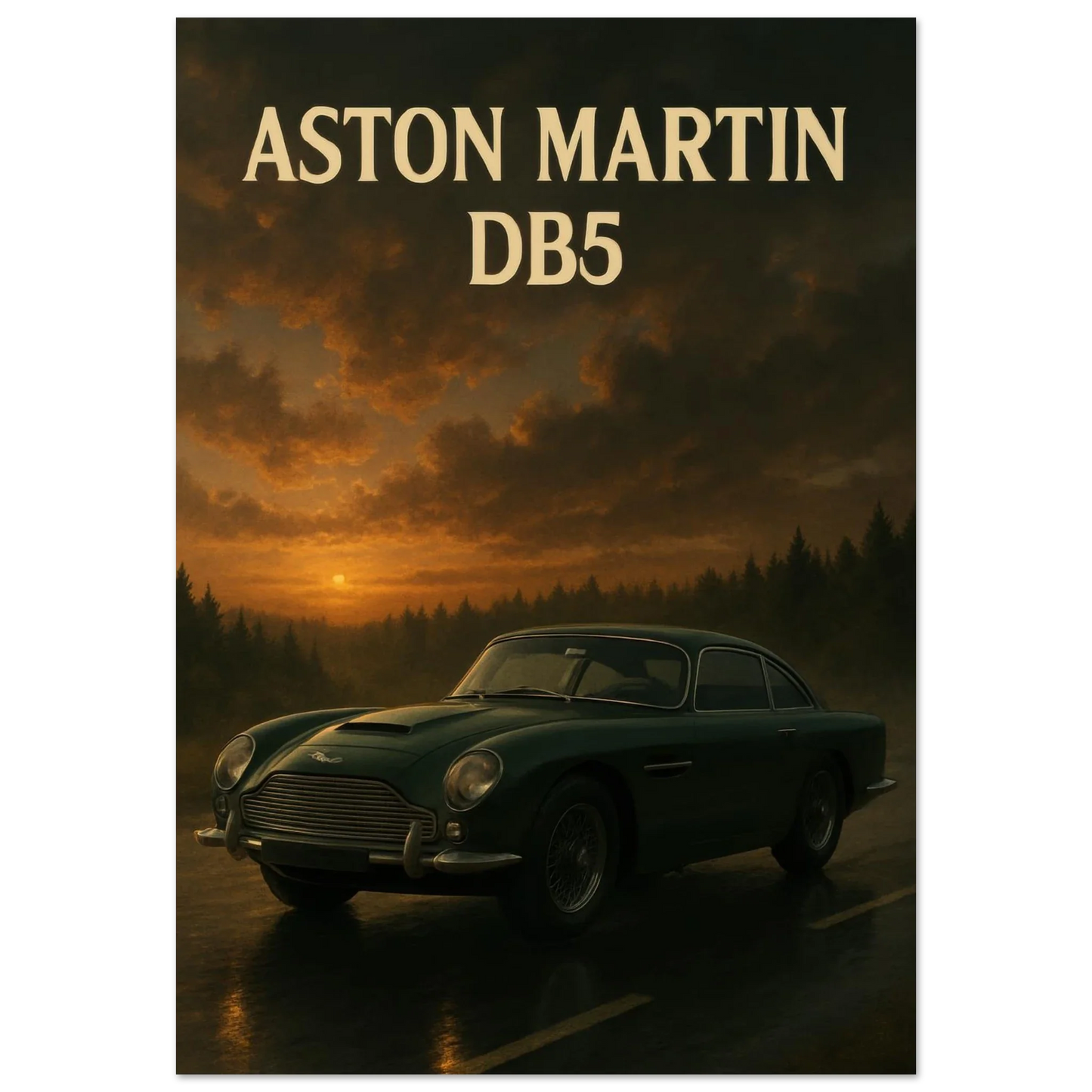 Aston Martin DB5 Sunset Drive Poster – Timeless Elegance in Premium Print