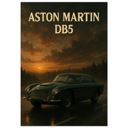 Aston Martin DB5 Sunset Drive Poster – Timeless Elegance in Premium Print